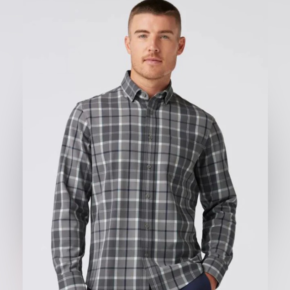Mizzen+Main Trim Fit City Flannel Dress Shirt Pewter Timothy Plaid Men’s Size XL